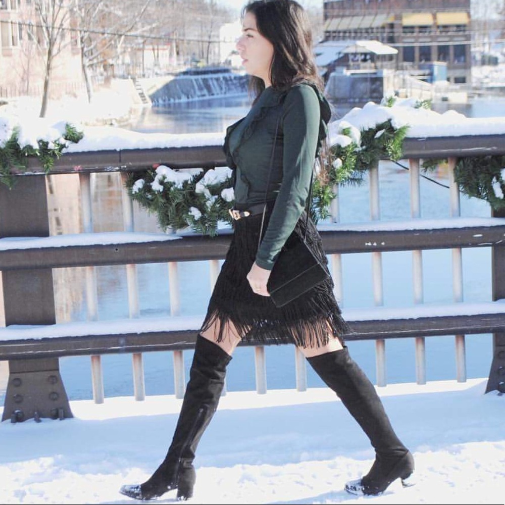 Tassel black fringe skirt